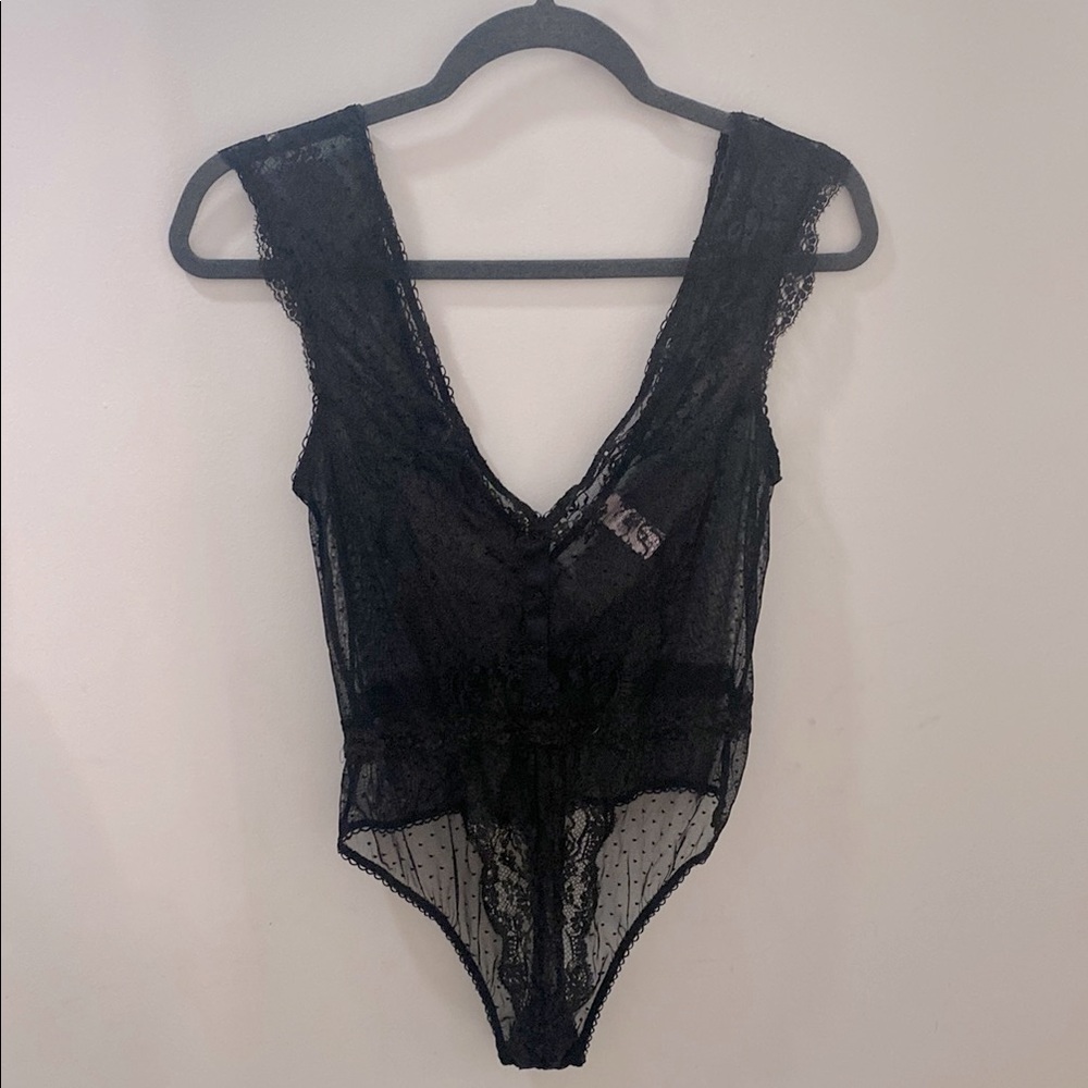 Victoria's Secret Sheer Black Lace Bodysuit